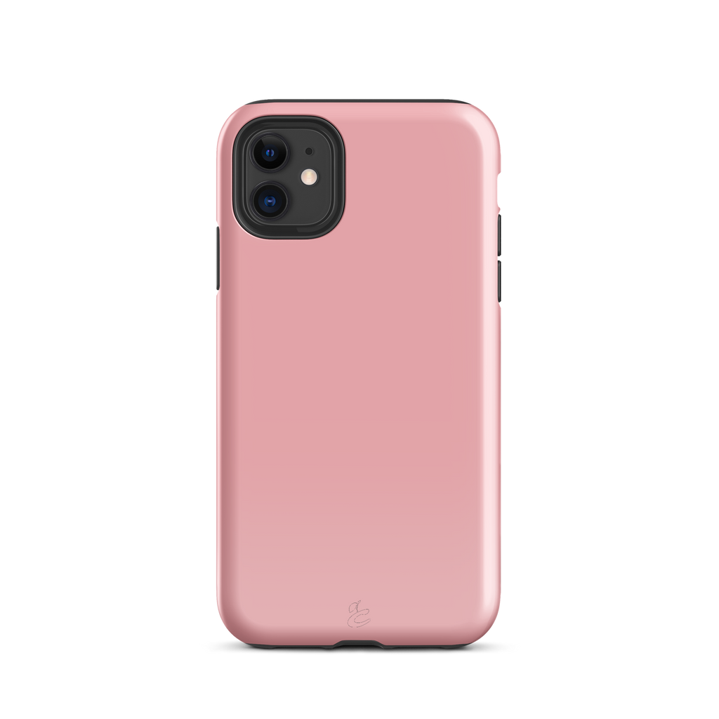 Bubblegum pink iPhone case with a durable dual-layer polycarbonate protective shell and shock-absorbing inner liner