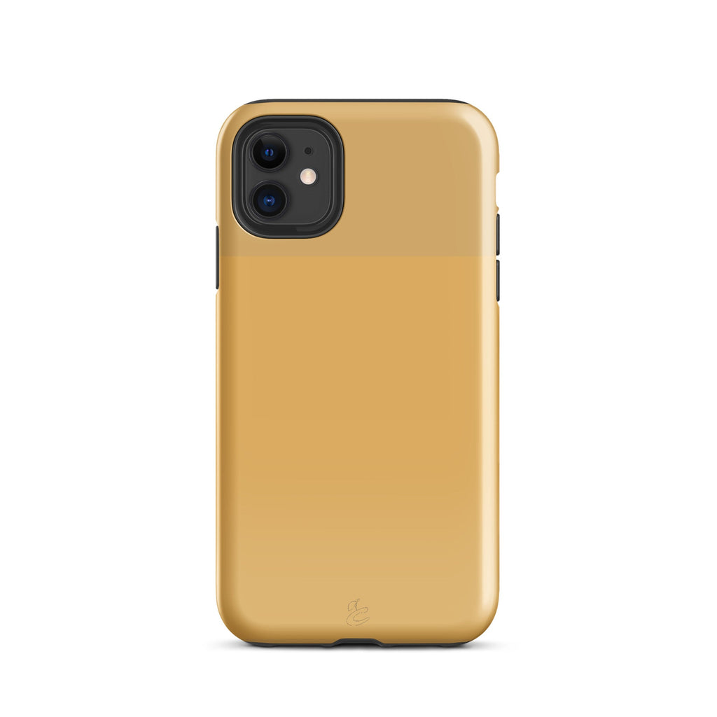 Two-tone gold Cherry iPhone case featuring a durable polycarbonate outer shell and TPU inner liner
