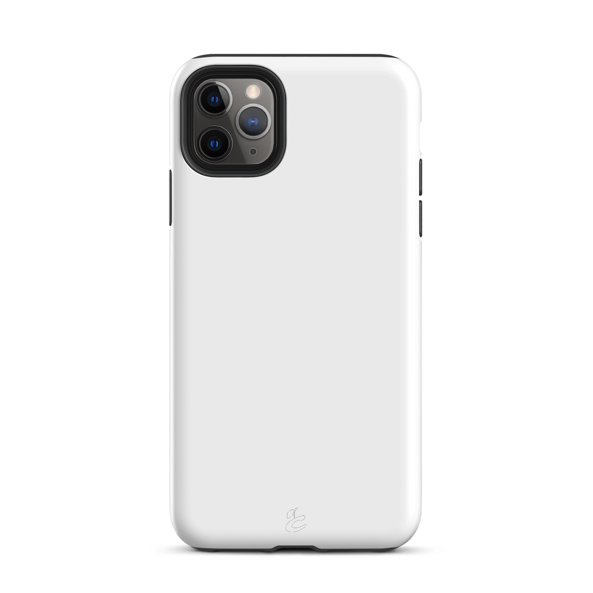 White dual-layer protective Cherry Neanderthal iPhone case showing polycarbonate shell and precise port cutouts — view 5