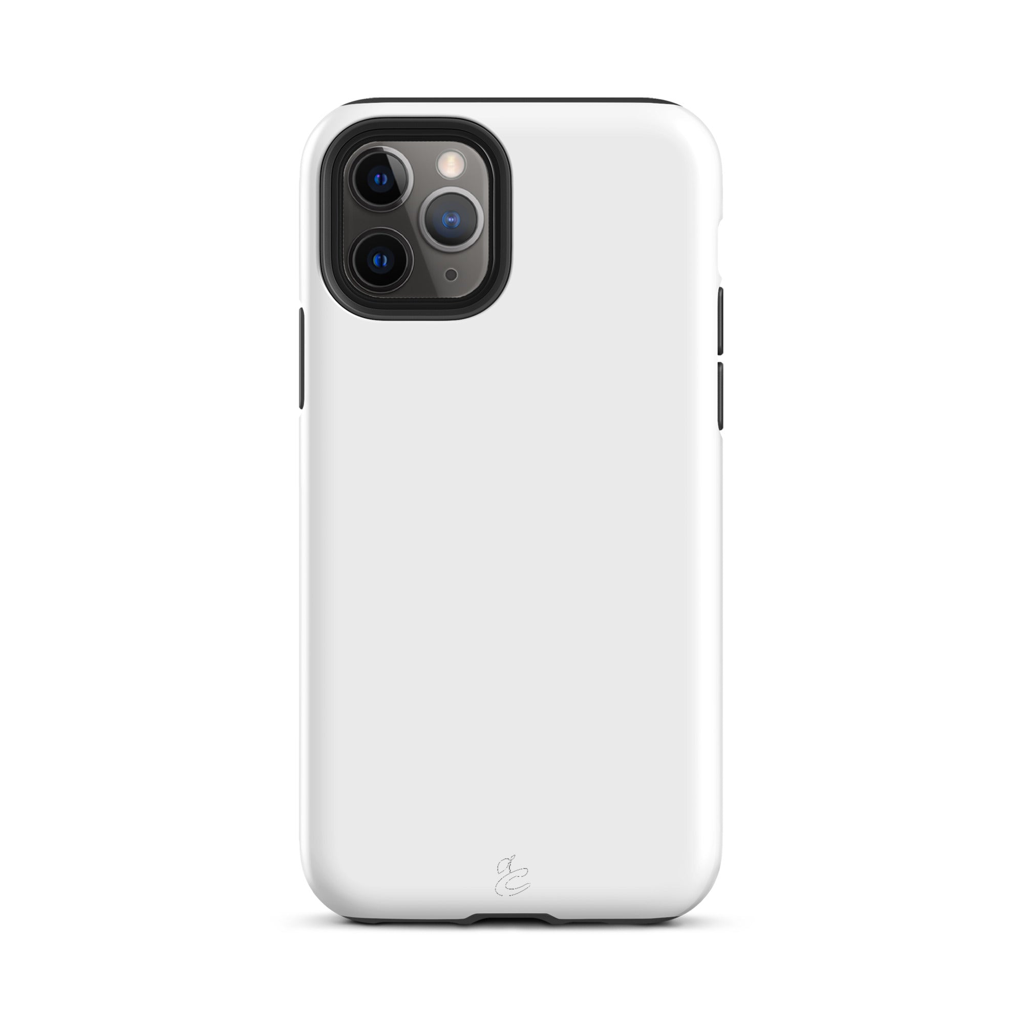 White dual-layer protective Cherry Neanderthal iPhone case showing polycarbonate shell and precise port cutouts — view 4