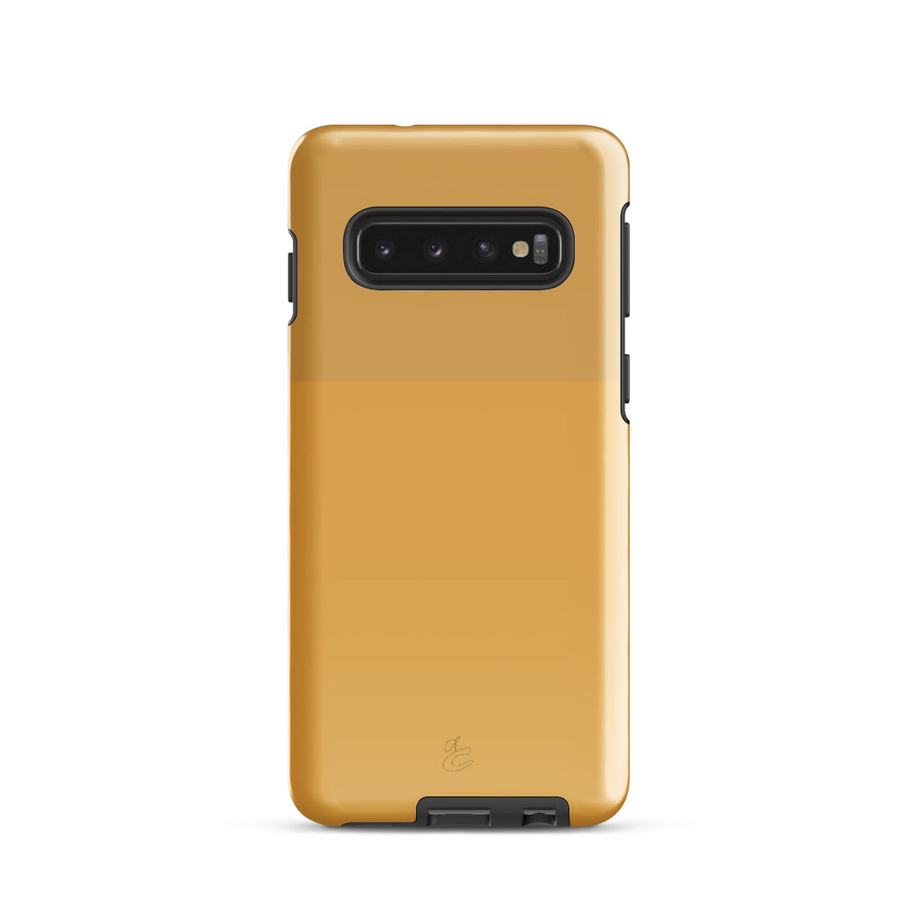 Cherry Neanderthal Samsung case in two-tone Capitalist Gold with tough outer shell and impact-resistant lining — view 2