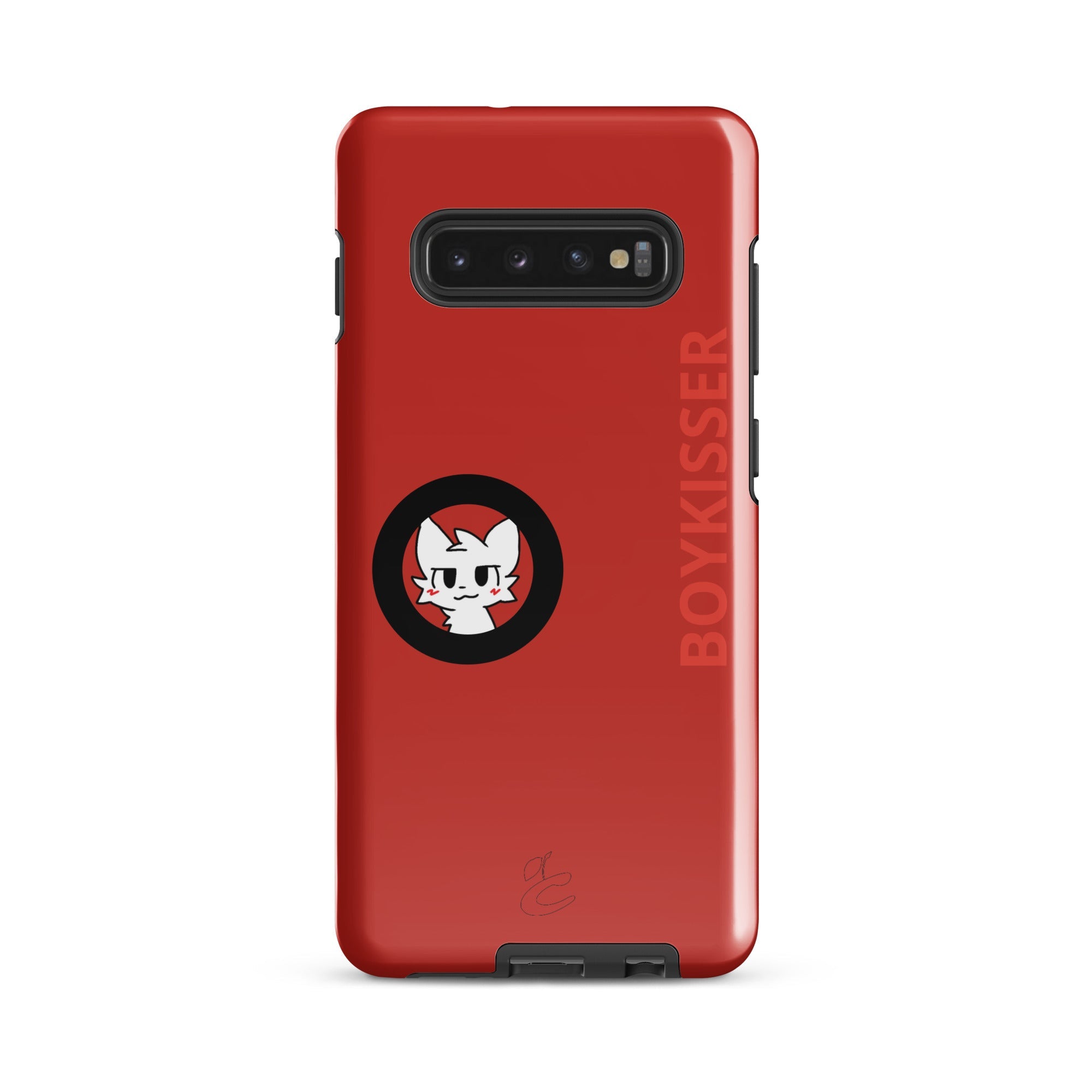 Protective Cherry Samsung phone case featuring a playful Boykisser cat graphic and durable polycarbonate shell