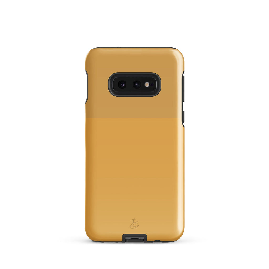 Cherry Neanderthal Samsung case in two-tone Capitalist Gold with tough outer shell and impact-resistant lining — view 4