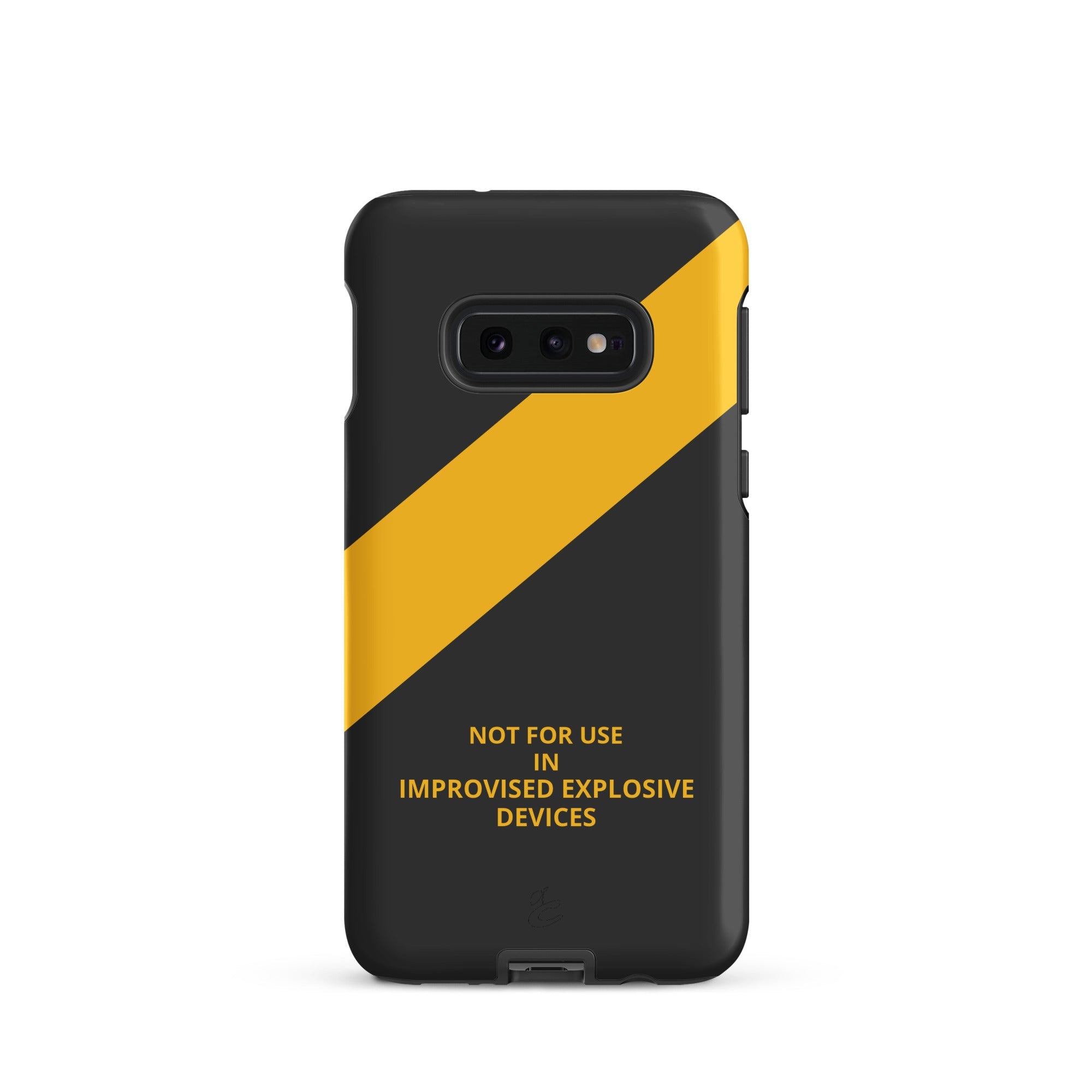 Industrial grey and caution yellow Samsung phone case featuring bold graphic text and dual layer protection — view 5