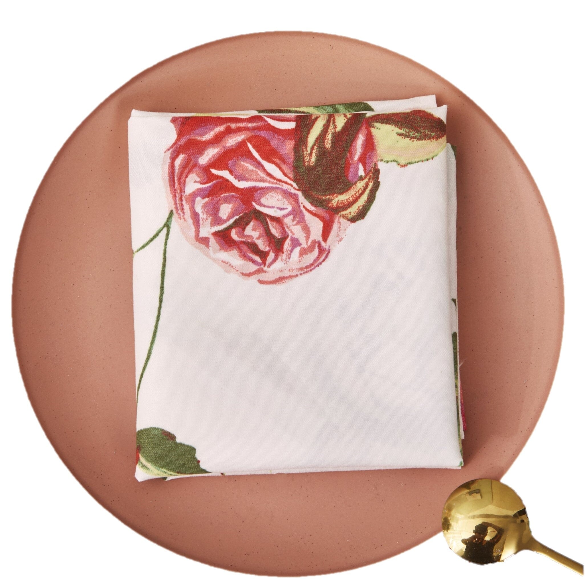Set of four polyester romantic roses dinner napkins featuring vibrant pink floral pattern