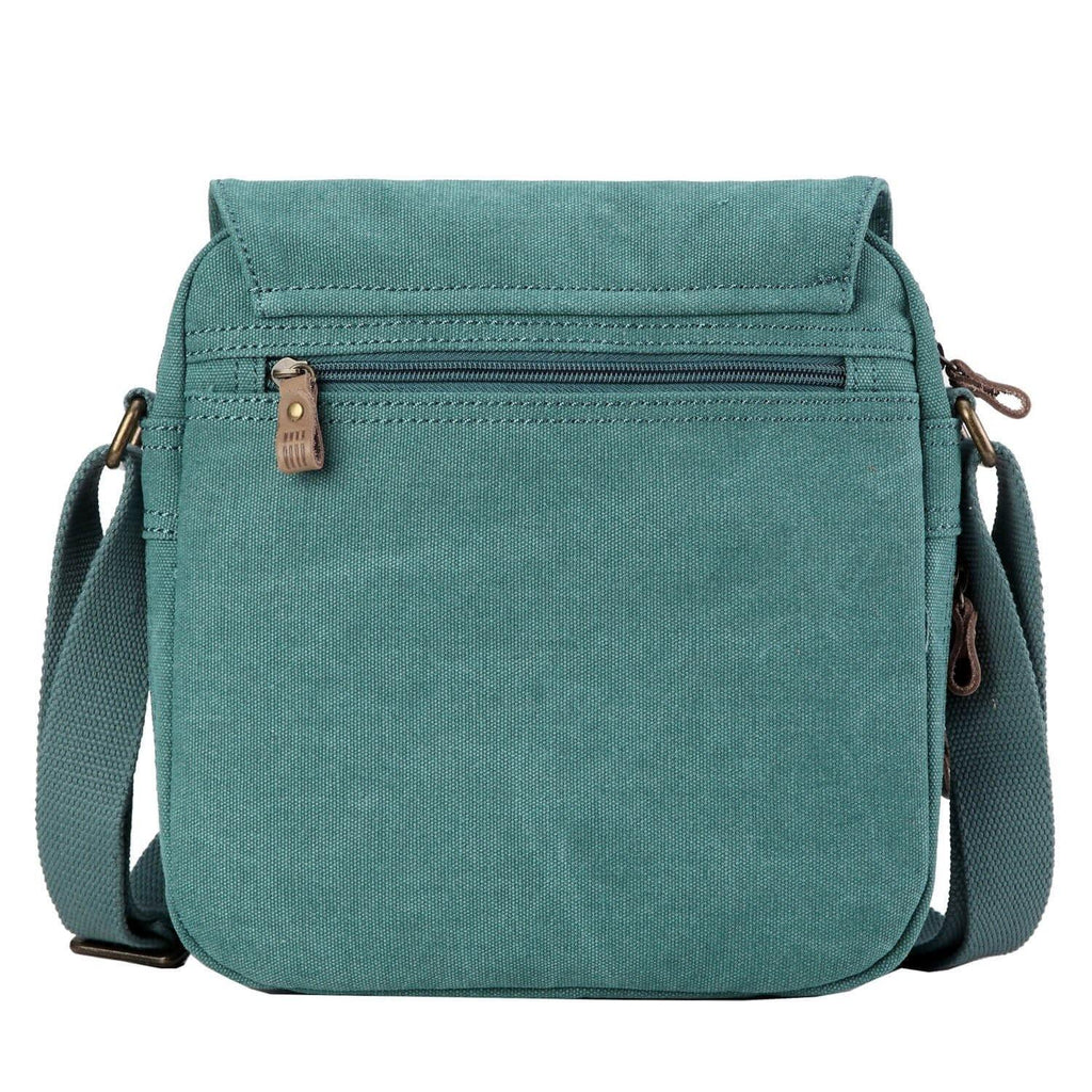 Stonewashed canvas flap crossbody bag with genuine leather trimmings and adjustable padded shoulder strap. — view 2