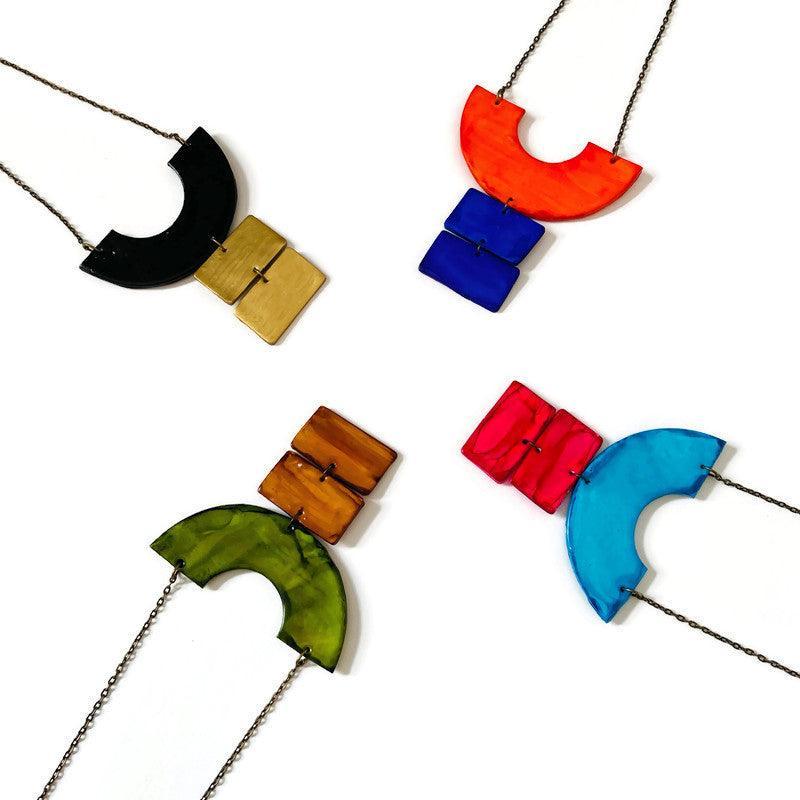 Chunky Geometric Statement Necklace, Post or Clip On Set – Handmade-0