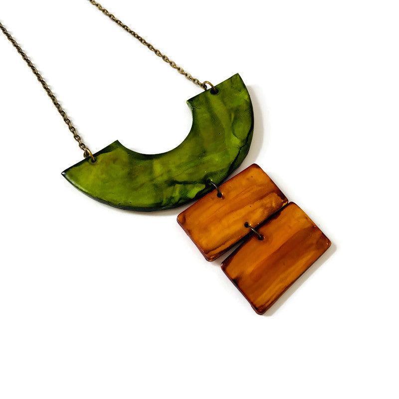 Chunky Geometric Statement Necklace, Post or Clip On Set – Handmade-10