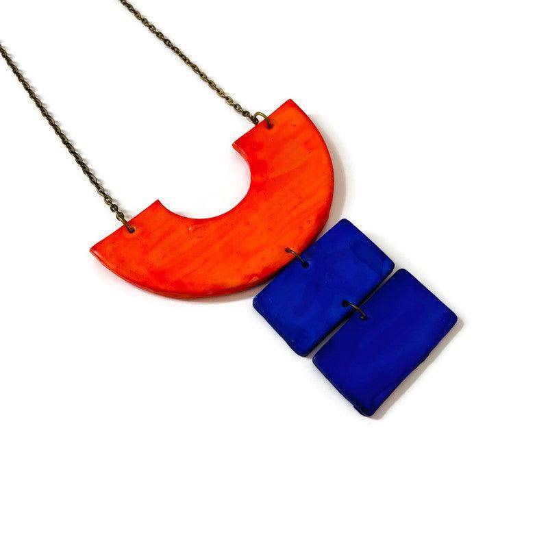 Chunky Geometric Statement Necklace, Post or Clip On Set – Handmade-5
