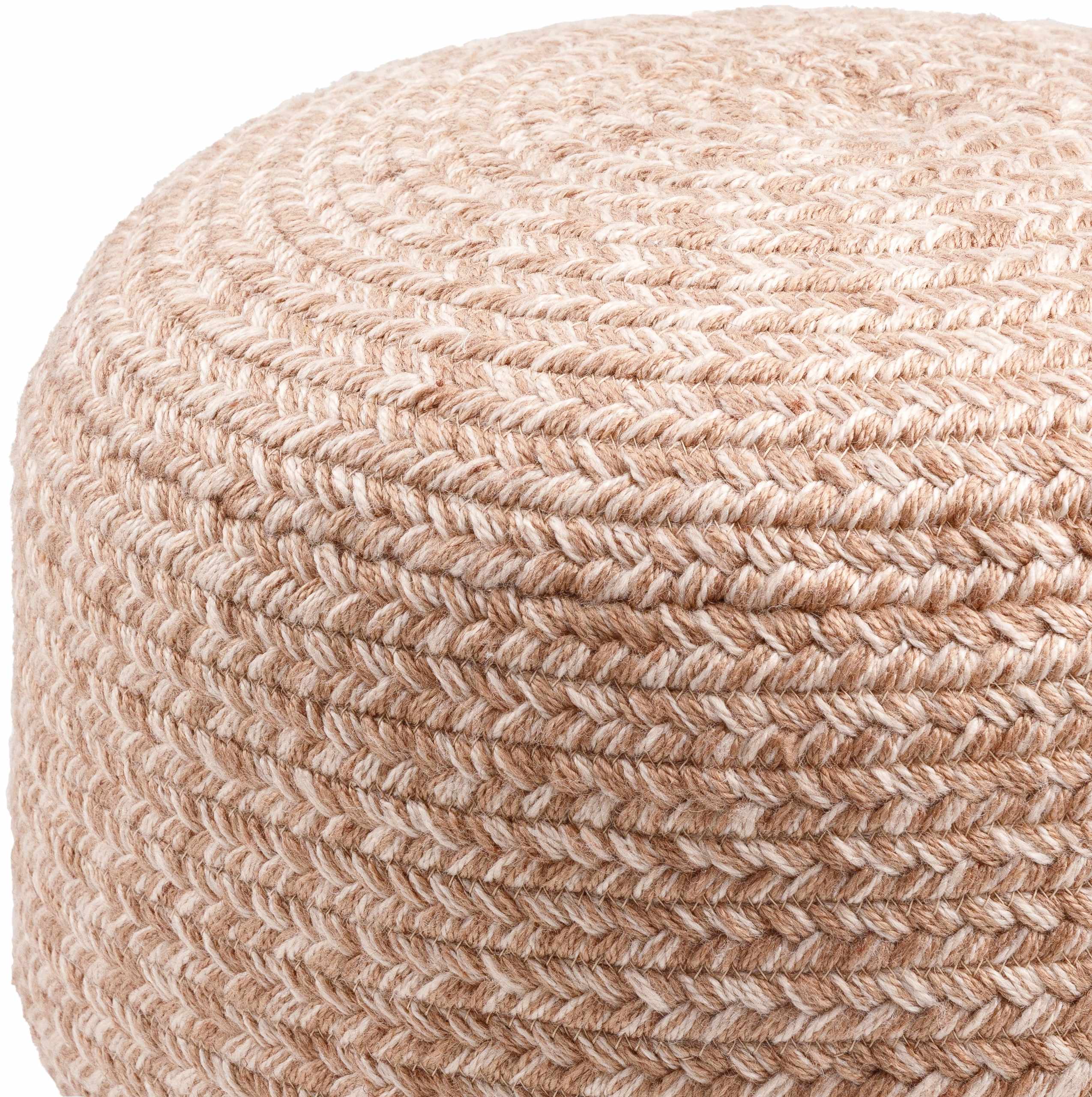 Dusty pink blush knitted pouf made from textured recycled yarn for indoor or outdoor seating — view 3