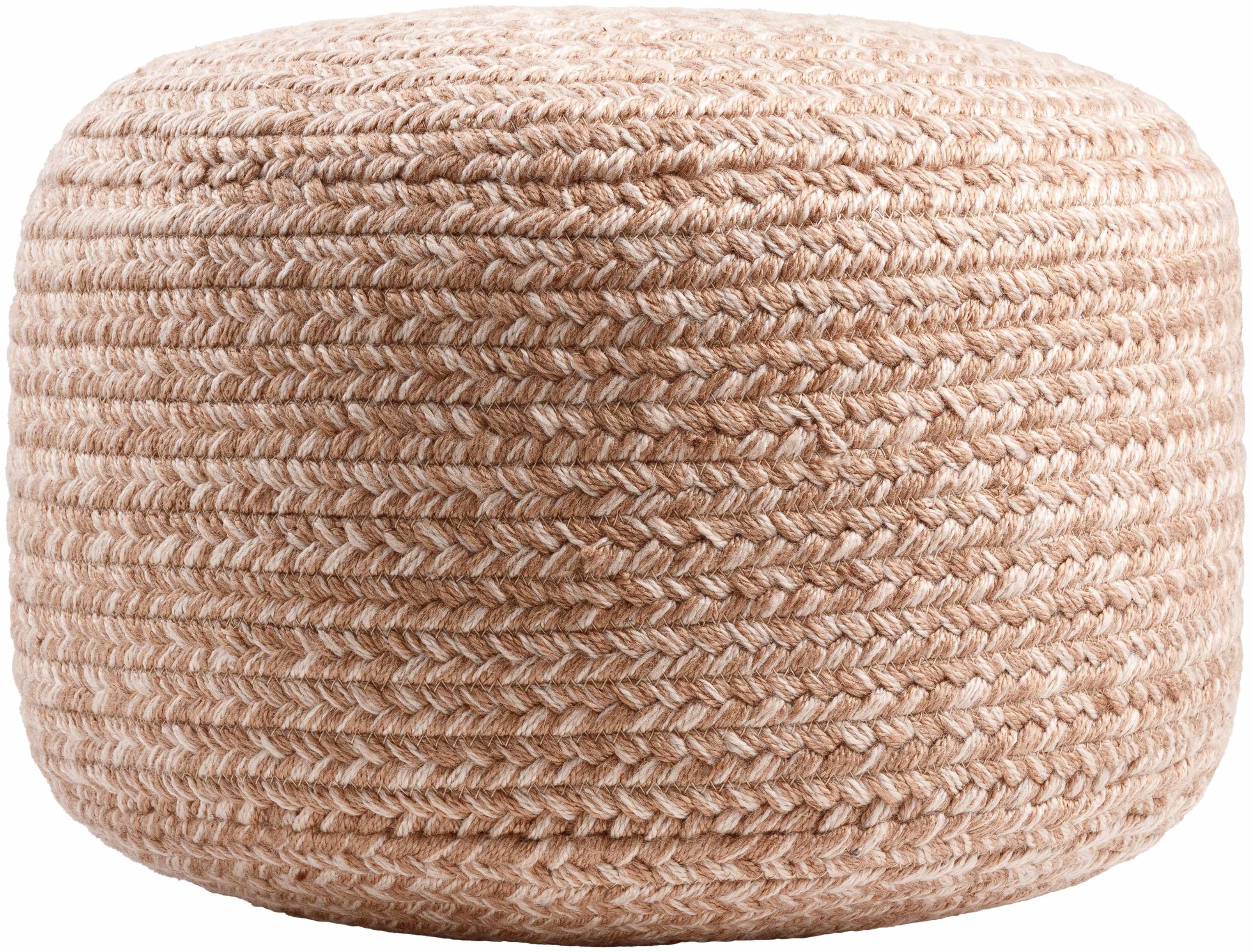 Dusty pink blush knitted pouf made from textured recycled yarn for indoor or outdoor seating — view 4