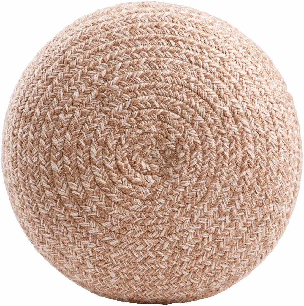 Dusty pink blush knitted pouf made from textured recycled yarn for indoor or outdoor seating — view 2