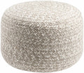Light gray knitted contemporary outdoor pouf made from recycled yarn perfect for modern patio seating