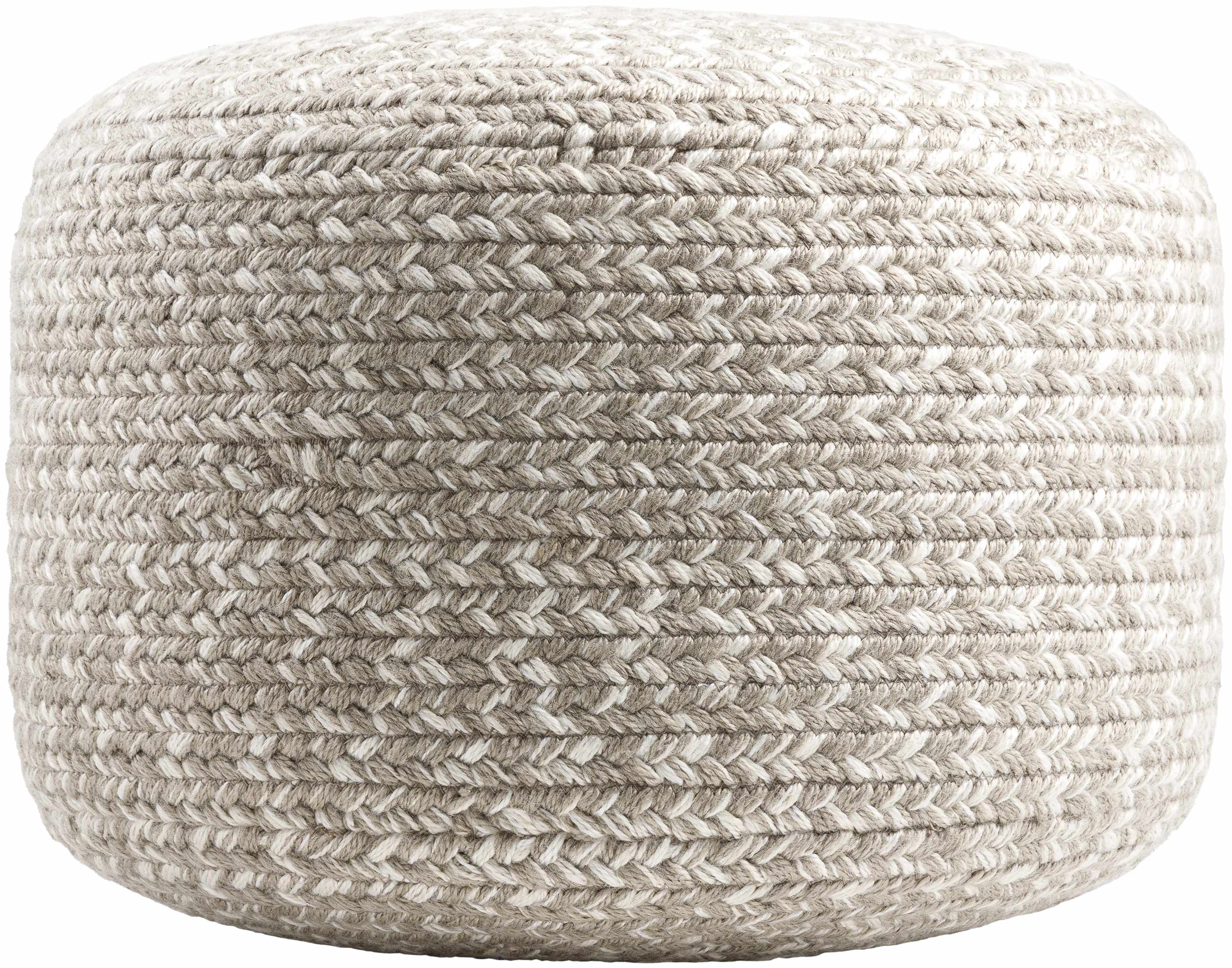 Light gray knitted contemporary outdoor pouf made from recycled yarn perfect for modern patio seating — view 4
