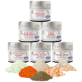 Ultimate popcorn seasoning set with six unique gourmet spice blends in convenient magnetic metal tins