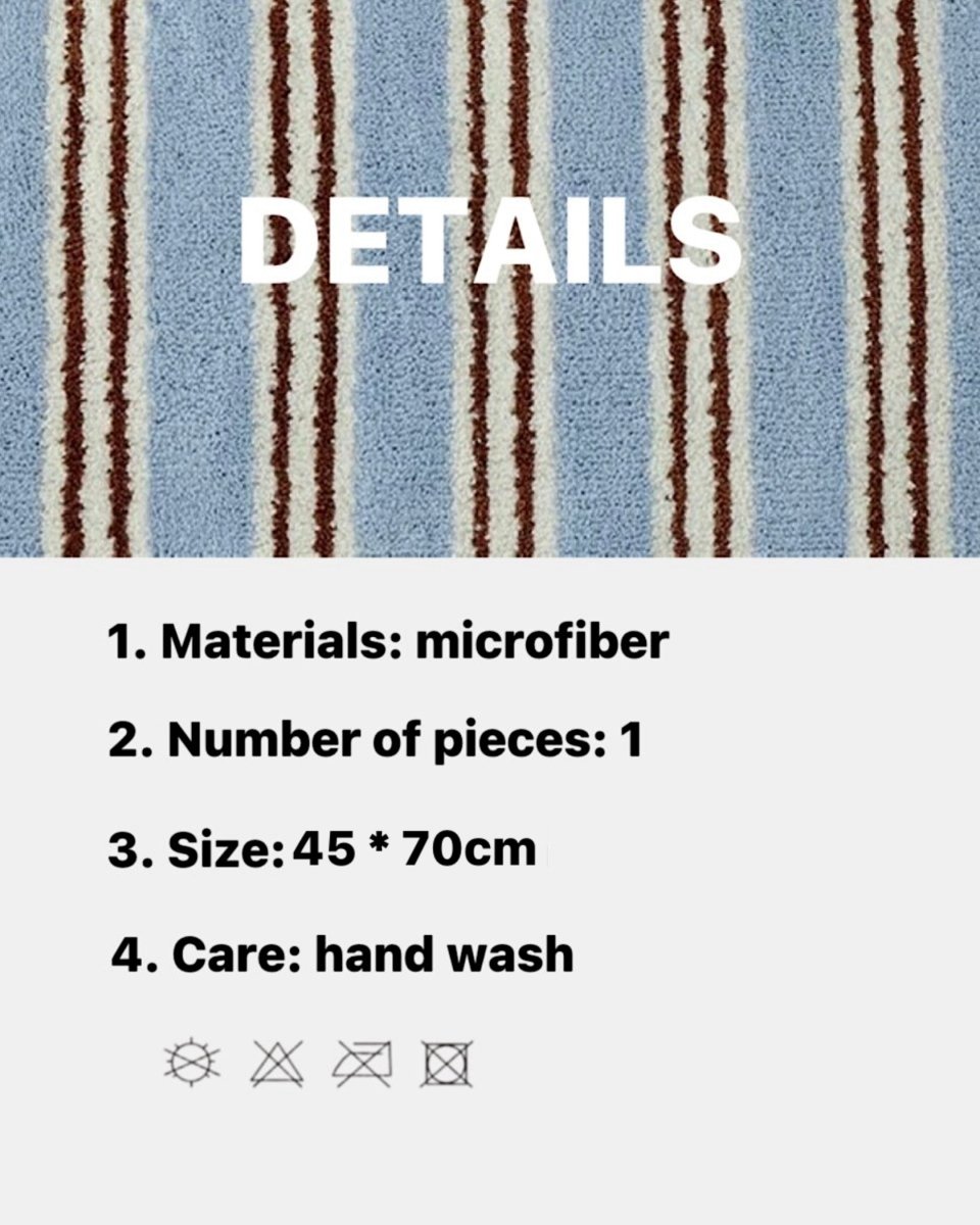 Retro blue stripe bath rug on floor, ultra soft and highly absorbent fluffy bathroom mat — view 5