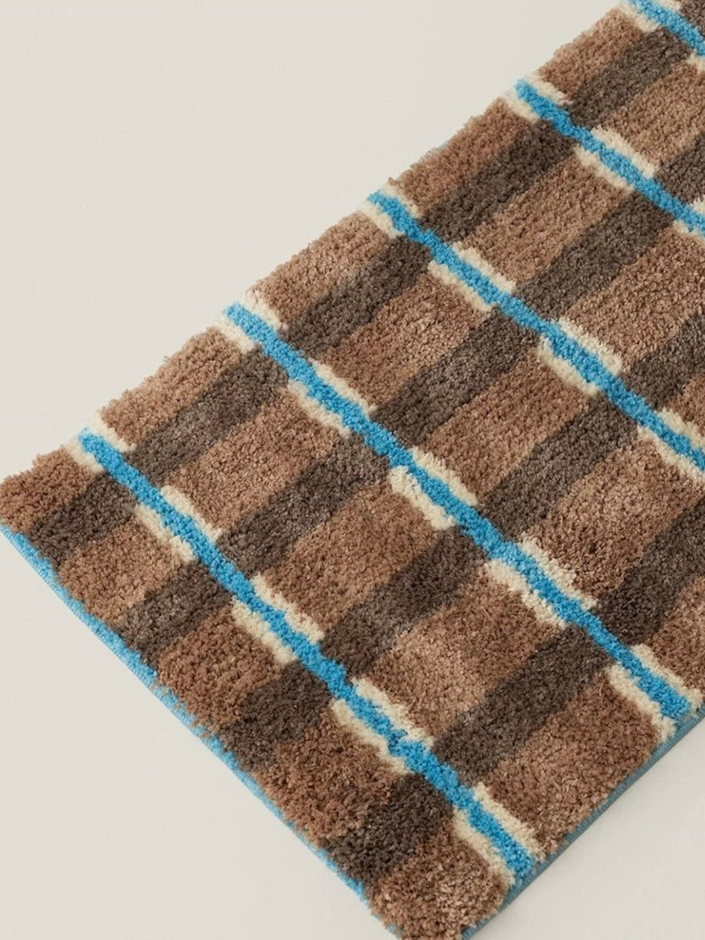 Retro earthy tone checker bath rug with blue stripes fluffy absorbent anti-slip mat — view 4
