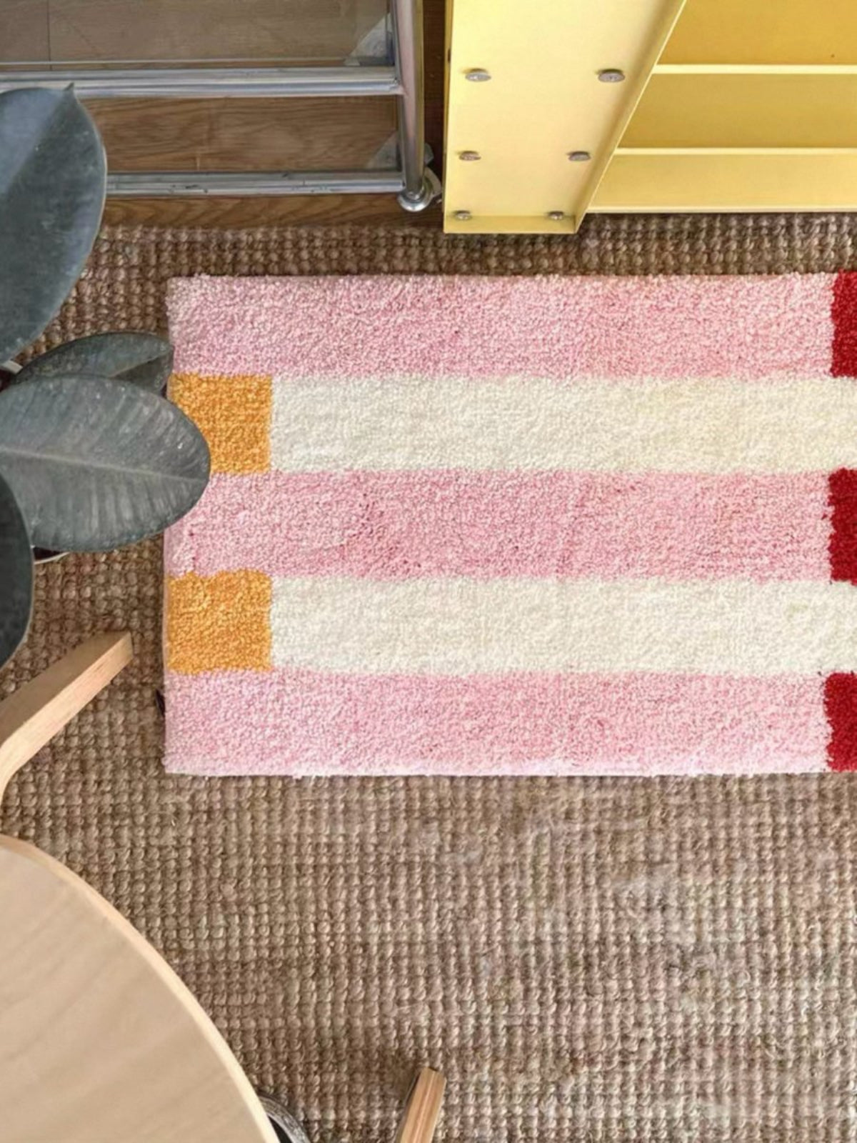 Whimsical dopamine striped bath rug, ultra soft absorbent fluffy mat with anti slip backing for bathroom — view 4