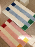 Whimsical dopamine striped bath rug, ultra soft absorbent fluffy mat with anti slip backing for bathroom