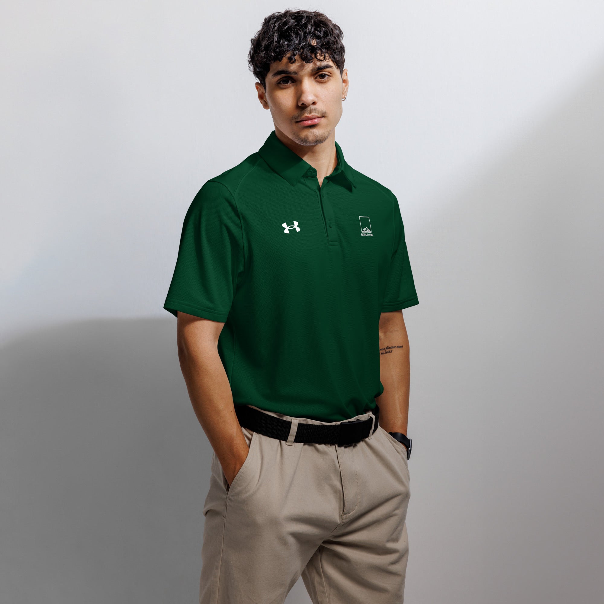Men's Under Armour performance polo shirt with three button placket and right chest logo — view 3