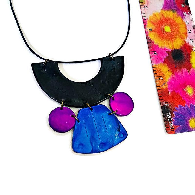 Unique Statement Necklace Handmade & Painted Blue Black Purple-2