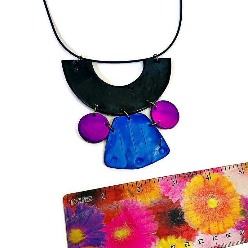 Unique Statement Necklace Handmade & Painted Blue Black Purple-3