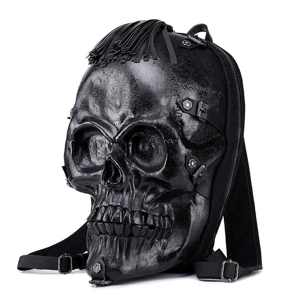 Unisex 3D skull backpack in PU leather featuring a striking metallic silica gel skull sculpture — view 2