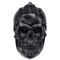 Unisex 3D skull backpack in PU leather featuring a striking metallic silica gel skull sculpture
