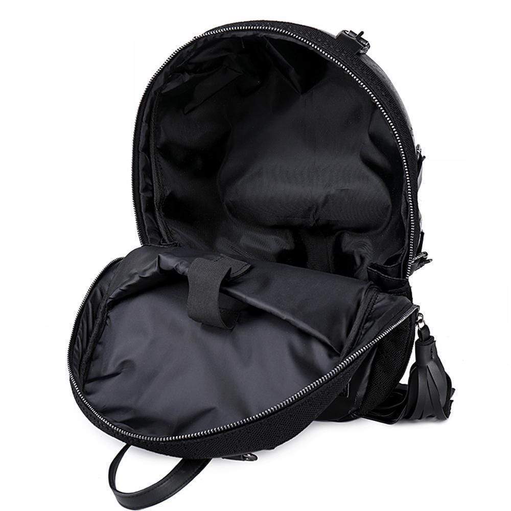 Unisex 3D skull backpack in PU leather featuring a striking metallic silica gel skull sculpture — view 5
