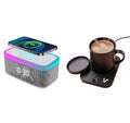 Wireless charging power bundle with smart mug warmer and modern bedside Bluetooth alarm clock speaker