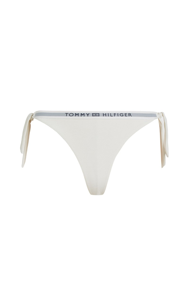 Ivory stretch nylon bikini briefs with side laces and contrasting elasticated waist — view 2