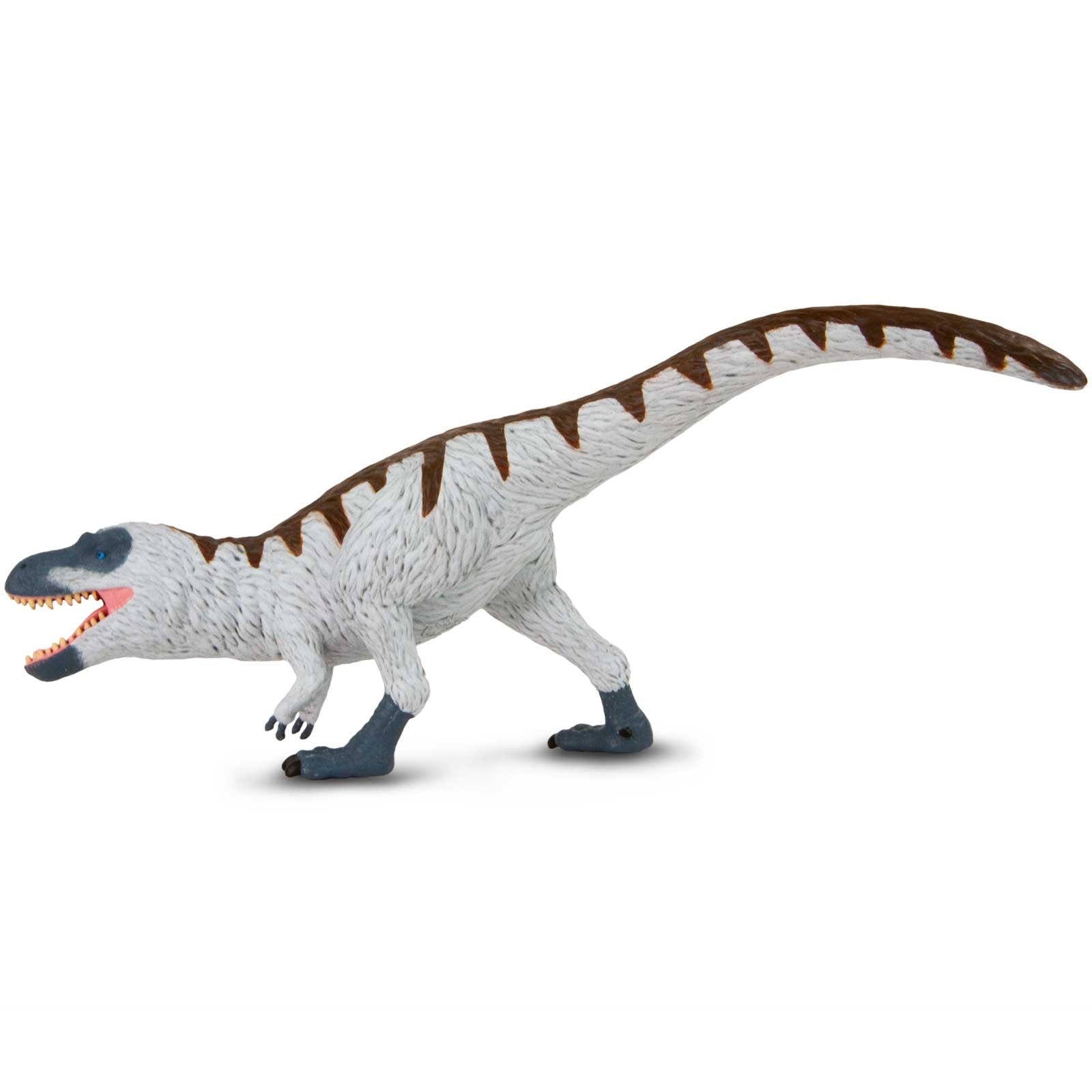 Nanuqsaurus toy dinosaur figure with white feathers and blue-gray skin in a dynamic standing pose — view 5