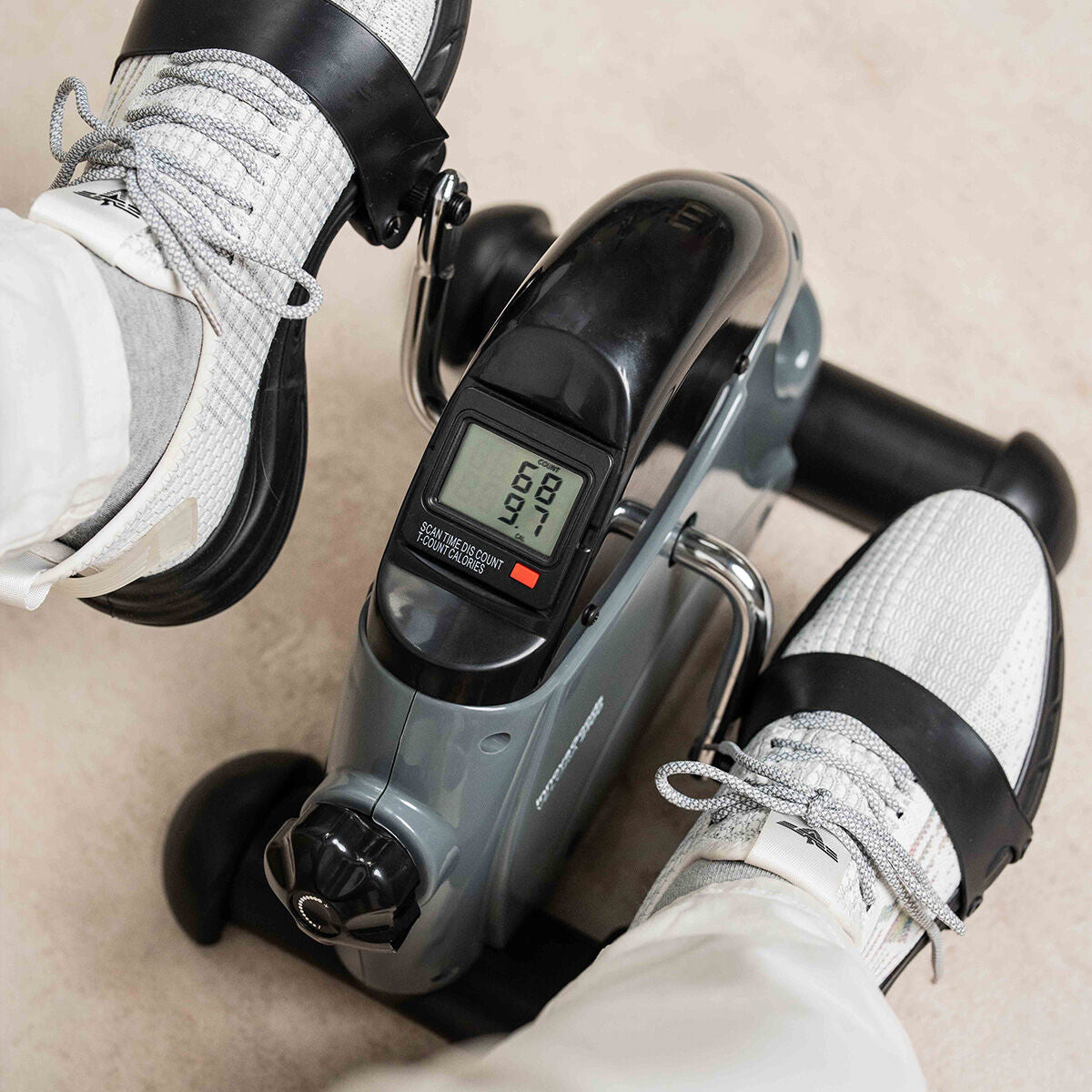 Grey and black static pedal exerciser with digital LCD counter and non slip mat — view 9