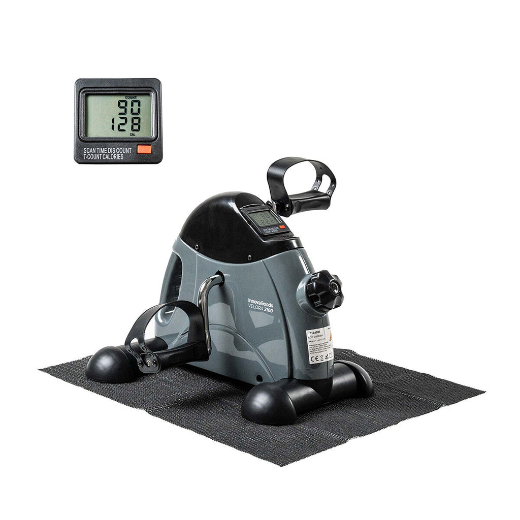 Grey and black static pedal exerciser with digital LCD counter and non slip mat — view 6