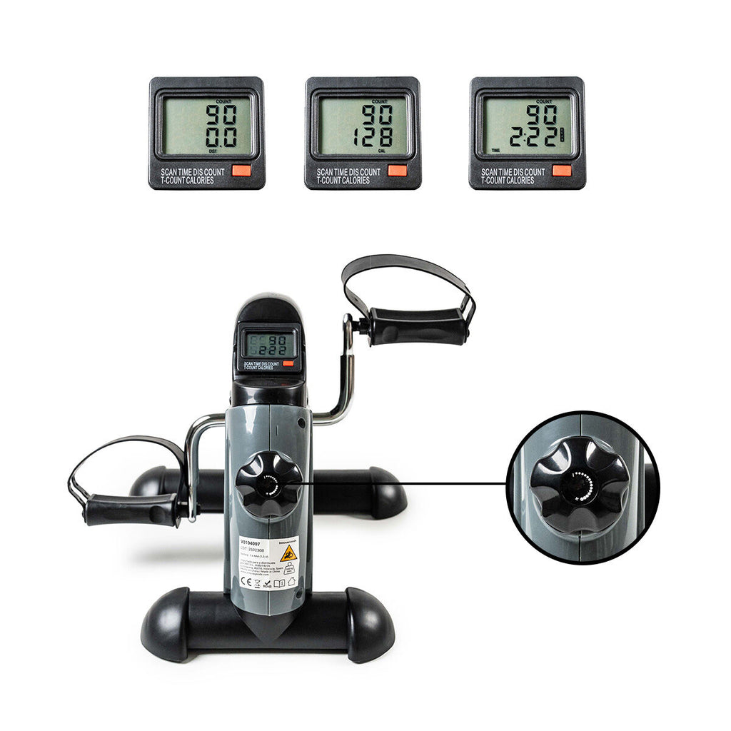 Grey and black static pedal exerciser with digital LCD counter and non slip mat — view 4