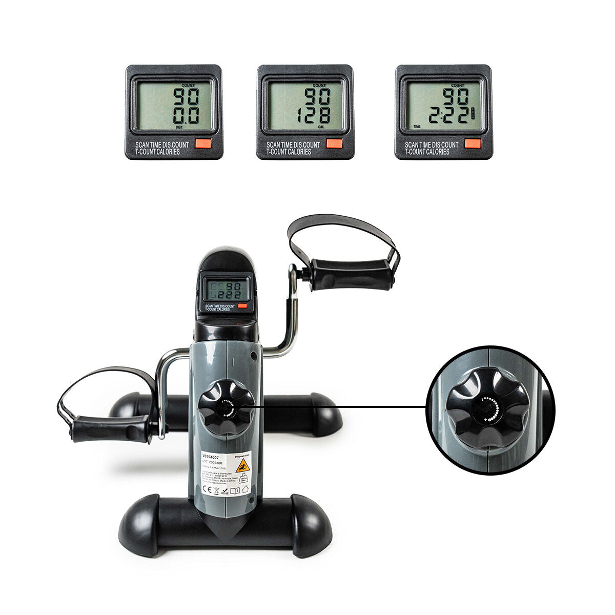 Grey and black static pedal exerciser with digital LCD counter and non slip mat — view 4