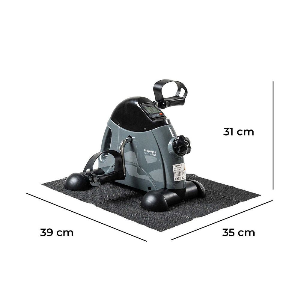 Grey and black static pedal exerciser with digital LCD counter and non slip mat — view 3