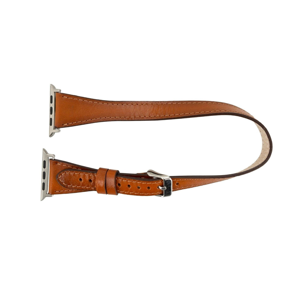 Vail double tour genuine leather Apple Watch band featuring a silver buckle and elegant strap wrap — view 3
