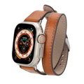 Vail double tour genuine leather Apple Watch band featuring a silver buckle and elegant strap wrap