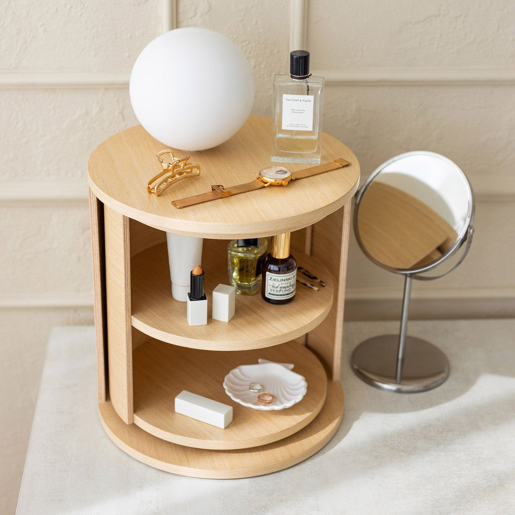 Wooden Makeup Organizer, Round Coffee Table, Nightstand-1
