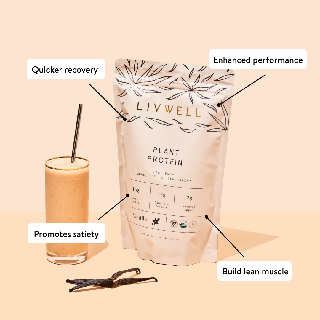 Vanilla bean plant-based protein blend powder, premium organic supplement for muscle recovery — view 3