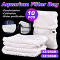 Ten piece white reusable aquarium filter bags with drawstring closure for fish tanks