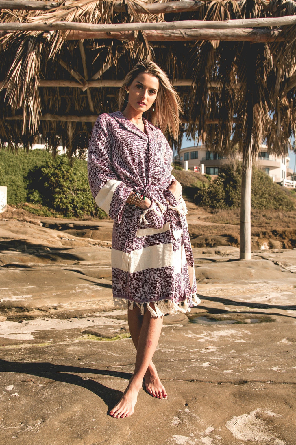 Venice Turkish towel bathrobe in 100 percent cotton featuring a full length unisex kimono design — view 4