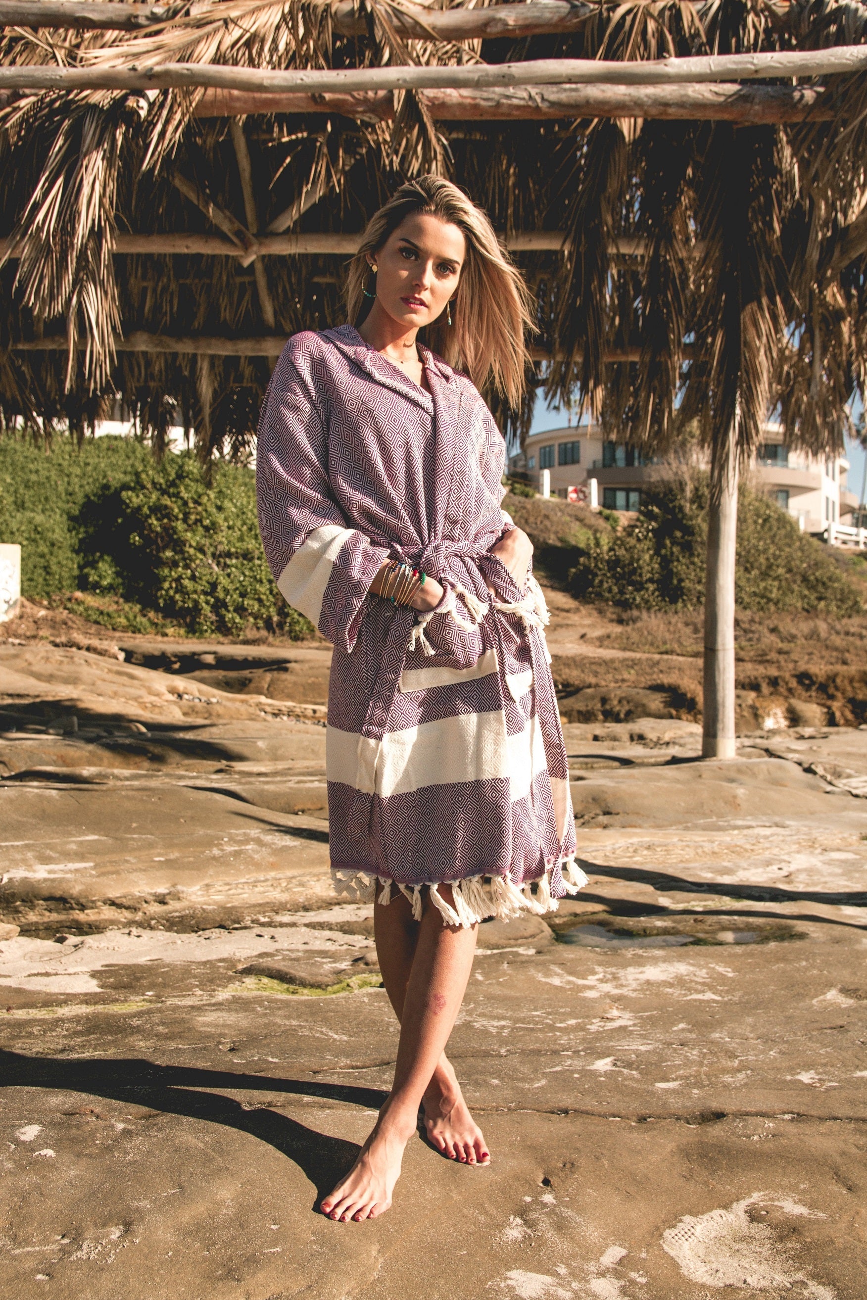 Venice Turkish towel bathrobe in 100 percent cotton featuring a full length unisex kimono design — view 4