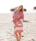 Venice Turkish towel bathrobe in 100 percent cotton featuring a full length unisex kimono design