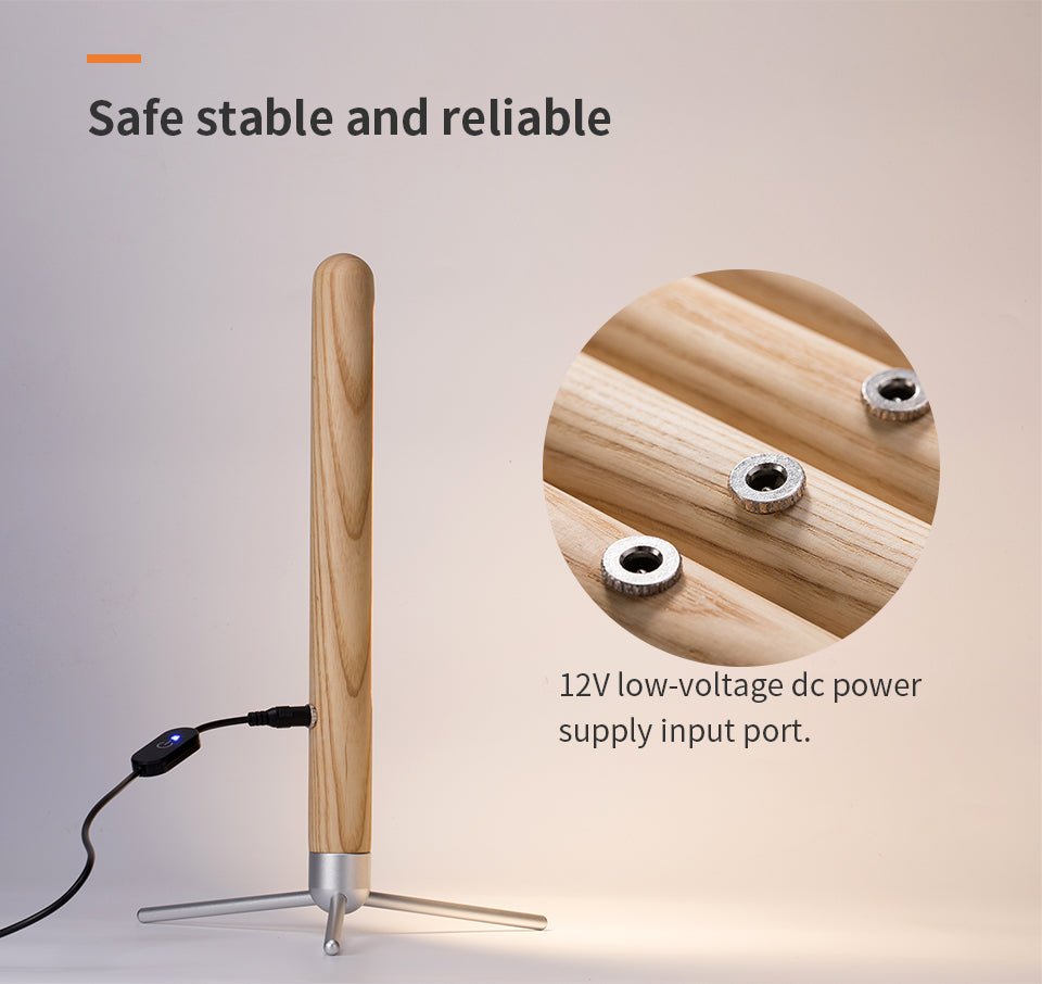 Vertical wood eye-protection desk lamp with magnetic wooden LED illuminator and sturdy metallic base. — view 3