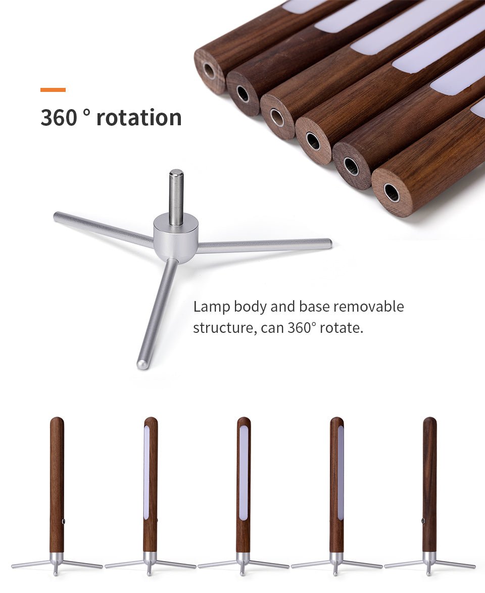 Vertical wood eye-protection desk lamp with magnetic wooden LED illuminator and sturdy metallic base. — view 4