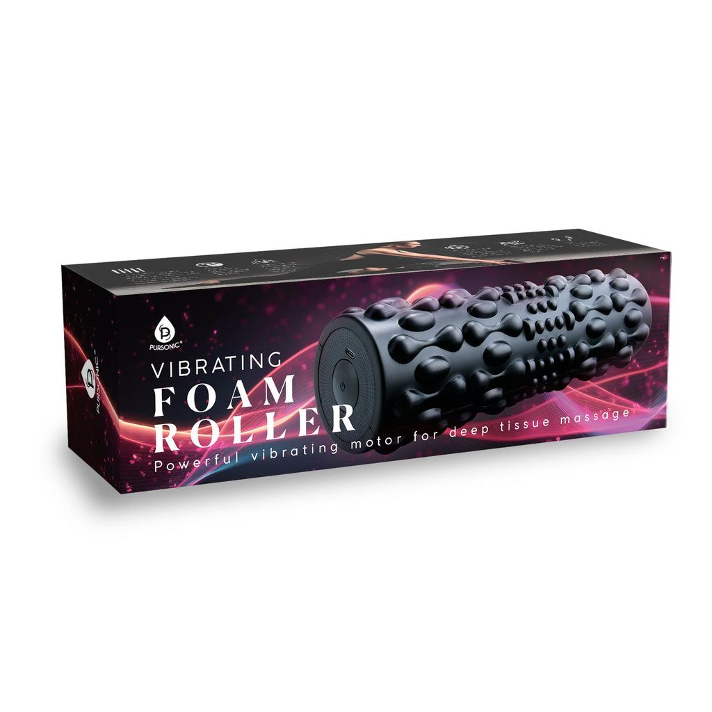 Vibrating foam roller with textured high-density foam surface for deep tissue muscle recovery and massage