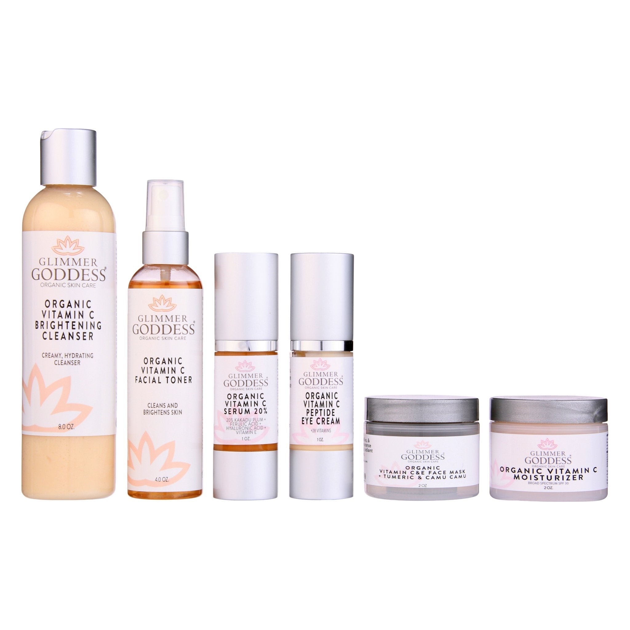 Complete 6-step vitamin C anti-aging skincare system with cleansers serums and SPF 30 moisturizer