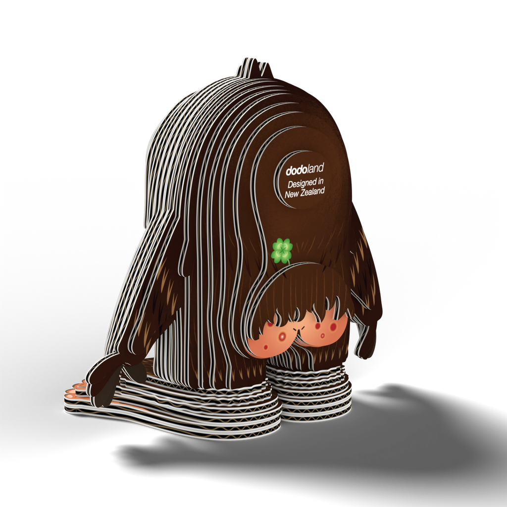 EUGY Sasquatch 3D puzzle made of brown cardboard with large feet and a grumpy face — view 5